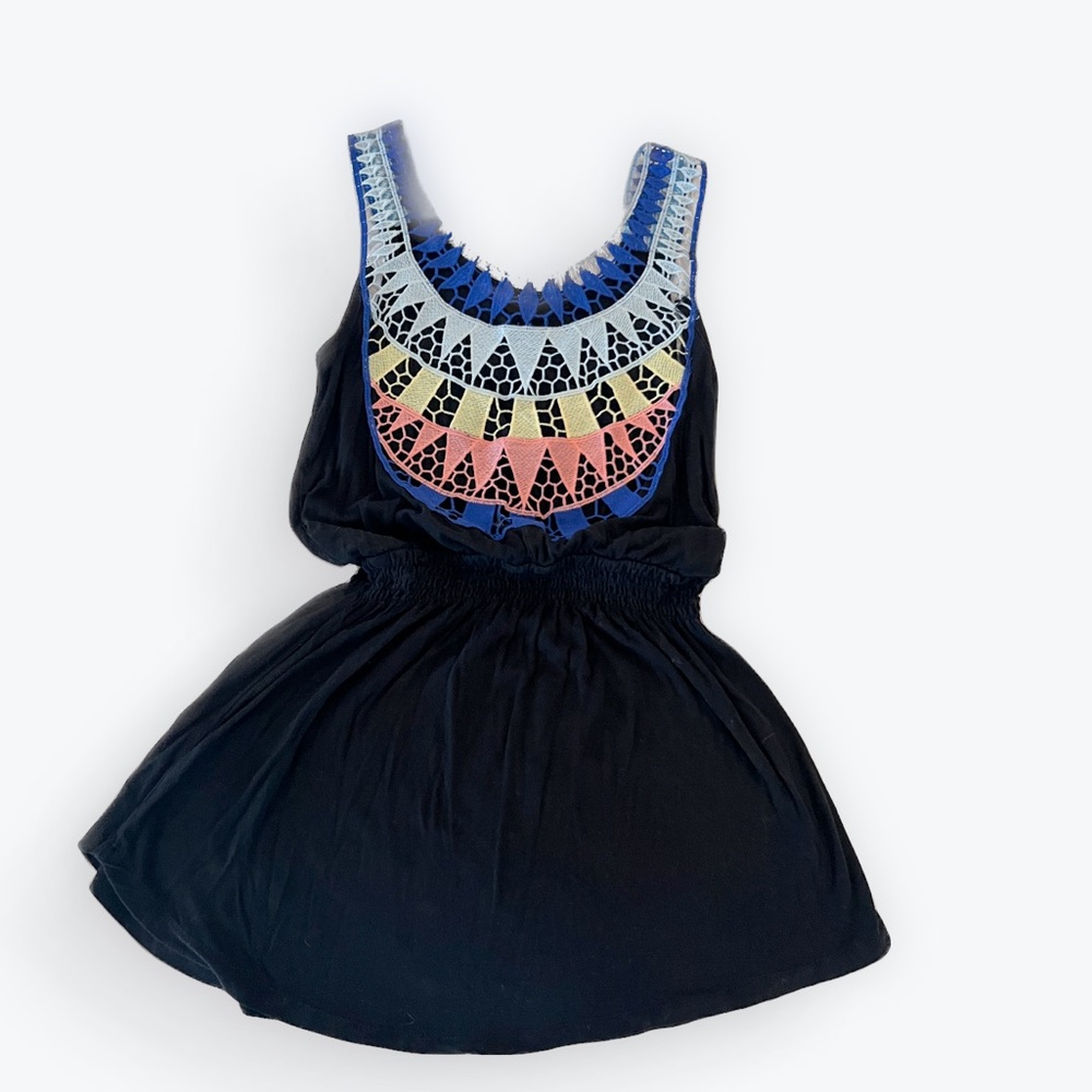 Vintage Havana Girls Black Coverup with colorful cutout detail. Sz Lg
